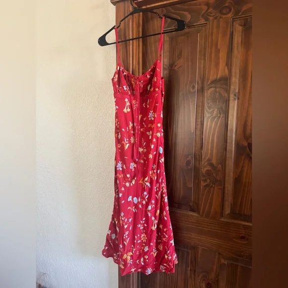 Reformation Camira Crepe Midi-Dress in Borsa Floral Red NEW NWT - Picture 2 of 3